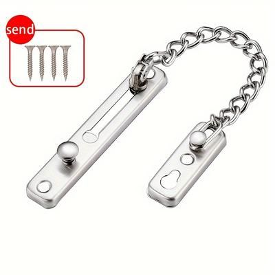 TEMU [ Chain Door Lock] Heavy-duty Stainless Steel Spring Chain Door Lock - Brushed Nickel Finish, Ideal For Home & Hotel Security With Installation Screws Included