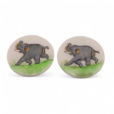 'Set of 2 Hand-Painted Elephant-Themed Soapstone Coasters'