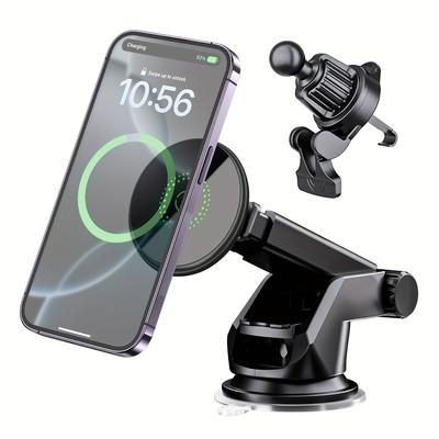 TEMU Charger, 2in 1 Magnet Car Phone Holder Mount Iphone 16 15 14 Series, Vent/dashboard Charging Suction Cup Phone Mount Holder