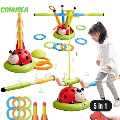 Kids Sports Toy 5/3/2 In1 Skipping Rope Toss Rings Game Stomping Launch Launcher Jumping Indoor Outdoor Sensory Training