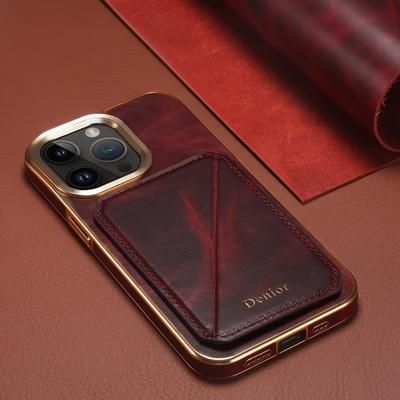 TEMU High-end Oil Layer Cowhide, Card Slot Holder, Electroplated Gold Edge Mobile Phone Case, Comfortable Feel, Light And Thin Without , Suitable For Iphone 16 Pro Max/16 Pro/16/15 Pro Max/15 Pro/15