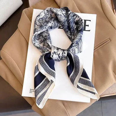 New 70cm Plant-printed Silk Scarf Women Simulated Silk Elegant and Versatile Headwear Bag Clothing and Accessories Square Scarf