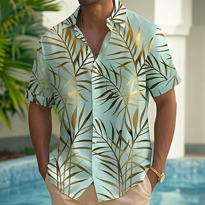 Per uomo Foglia di palma Piante Tropicali Camicia Camicia hawaiana estiva Camicia con Bottoni Manica Corta Hawaiano Vacanza Ferie Abbigliamento mare Estate Primavera Collo ripiegato Stampa 3D camicie