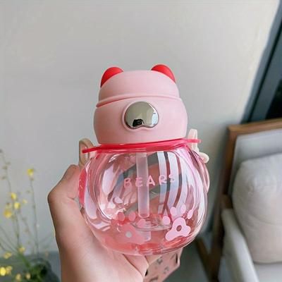 TEMU Mini Cute Cup With Straw And Shoulder Strap, School Water Bottle, Outdoor Sports Water Cup