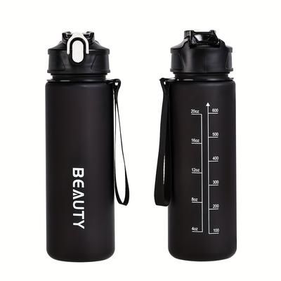 TEMU Large-capacity Frosted Plastic Water Bottle - Durable, Lightweight & Portable With Scale For Outdoor Sports And Office Use