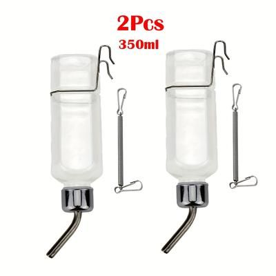 TEMU 2pcs Stainless Steel Hanging Water Bottle For Rabbits And Hamsters - 180ml & 350ml Automatic Drinking Dispenser With Clear Reservoir, Small Pets