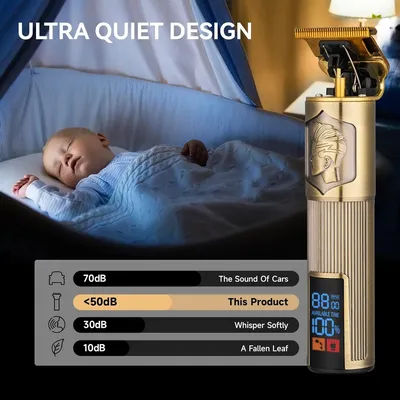 HIENA Cordless Electric Hair Clipper Set Vintage Antique Brass Relief Hair Beard Shaver LED Display Salon Barber Razor Trimmers