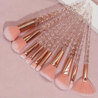 TEMU 10pcs Oval Makeup Brush Set, Nylon Bristles, Abs Plastic Handle, -free, For Types, Foundation, Eyeliner, Eye Shadow, Lip Brush, For Halloween