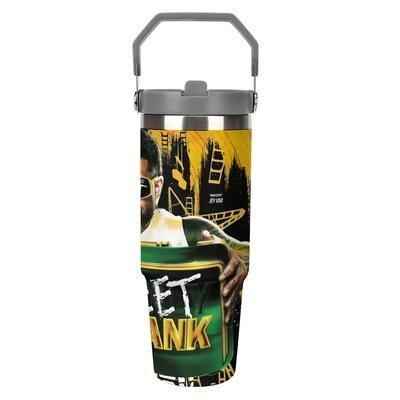 TEMU 1pc Yeet Bank 30oz Insulated Tumbler With Lid – Stainless Steel Travel Mug, Vibrant Wrestling Design, Perfect Sister Gift For Drinkware