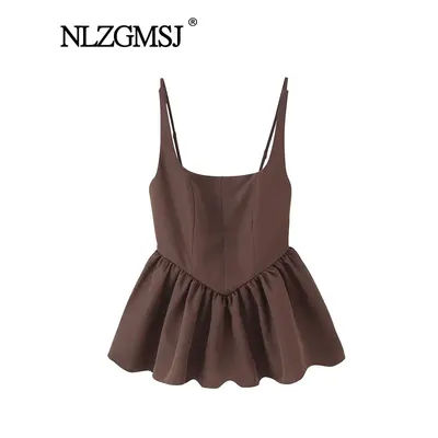 Nlzgmsj 2025 été femmes haut décontracté hauts courts pour les femmes Style dame fronde hauts sans manches haut court Streetwear