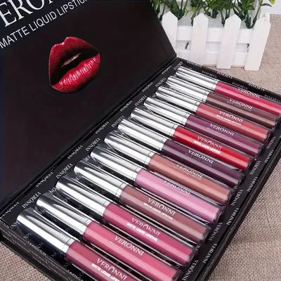 12pcs Long-Lasting Matte Lip Glaze Set,Non-Fading,Cup-Proof Lip Gloss Set Plant-Based Liquid Lipstick Ideal for Mixed Skin Types