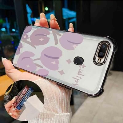 TEMU Luxury Transparent Phone Case With Purple Tulip Flowers For Oppo A5s, Designed To Be Shockproof And
