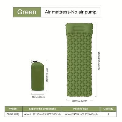 TEMU Inflatable Mattress With Pillow, Nylon Fabric, Suitable For Backpacking And Hiking, Tent Use (inflation Device Not Included)