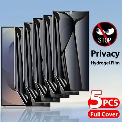 TEMU 5pcs Privacy Hydrogel Film For Galaxy S25 Edge S24 Ultra S23 Fe S22 S21 Fe A56 A36 A26 A16 A55 A35 A25 A15 5g Anti-peeping Soft Tpu Screen Protector Self-, Ultra-thin