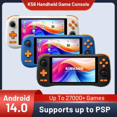 KINHANK Handheld Game Console 5.5” Touch Screen 50+ Emulators for PS1/PSP/DC/SS Android 14 Retro Portable Game Player 64/128GB