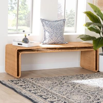 bali & pari Nevada Bohemian Light Honey Rattan Accent Bench by Bali & Pari in Light Honey (Size ONE SIZE)