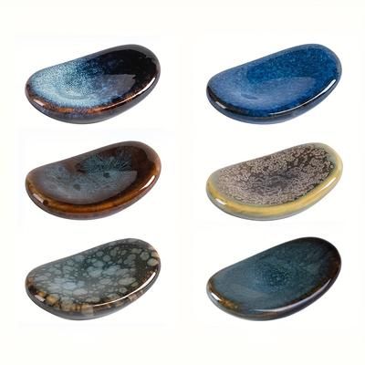 TEMU 6pcs Japanese Kiln- Ceramic Chopstick Rests, Vintage Oval Shaped, Kitchen And Dining Tableware, Ceramic Utensil Holders For Home And Restaurant Decor
