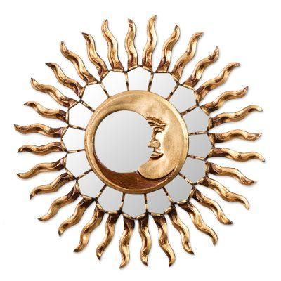 Brilliant Moon,'Radiant Crescent Moon Bronzed Wood Wall Mirror'