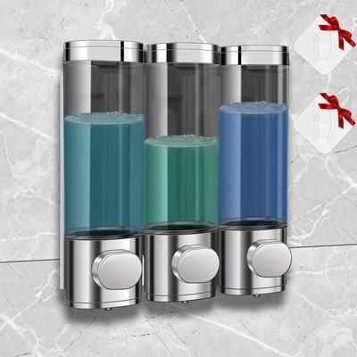 TEMU 3-compartment Wall Mount Shower Shampoo And Soap Dispenser – No-drill Installation, Durable Plastic In Vibrant Colors, Bathrooms, Kitchens, And Hotels, Bathroom Organizers And