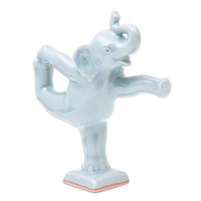 'Handmade Ceramic Elephant Yoga-Themed Figurine'