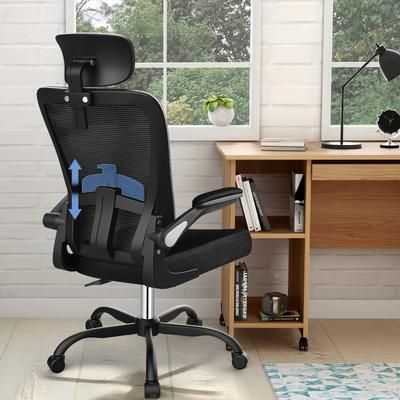 TEMU Office Chair Ergonomic Desk Chair With Adjustable Lumbar Support Headrest Flip-up Armrests High Desk Chairs Swivel Mesh Computer Task Chair
