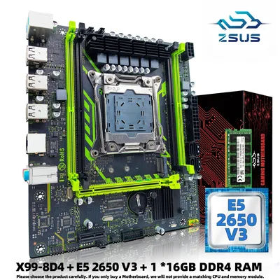 ZSUS X99-8D4 Motherboard Set Kit With LGA2011-3 Xeon E5 2650 V3 CPU DDR4 16GB (1*16GB) 2133MHZ RAM Memory NVME M.2 SATA