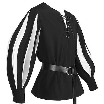 Medievale Rinascimento 17° secolo Camicia Tunica Cavaliere Vichingo Crociato Lanzichenecco Con Volant Blocco di colori Costume Per uomo Celtico Vichingo Costumi da pirata Halloween Carnevale