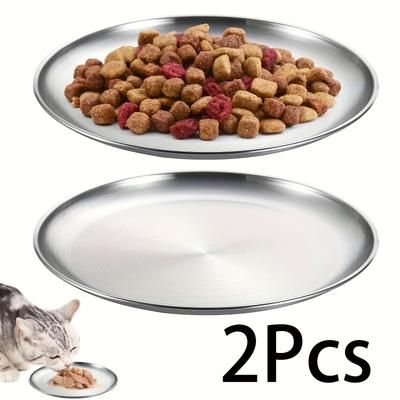 TEMU 2/4pcs Stainless Steel Wide Beard Flat Cat Bowl, 14cm, Suitable For Indoor Small Dogs And Cats Pet Feeding Tray