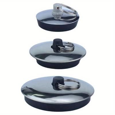 TEMU 3pcs Stainless Steel Sink Drain Stoppers With Rubber Seal - Multipurpose Laundry And Mop Sink Plugs, Leak-proof Lid Covers For Bathroom Or Kitchen Drains, Bathroom Sink Drain Stopper