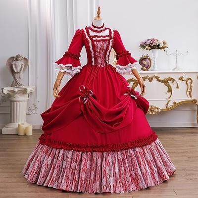 Vintage Rococò Rinascimento Maxi Vestito Normale A sbuffo Principessa Sposa Pieghettato Con Volant Principessa Girocollo Costume Per donna Halloween Carnevale Mascherata Feste Halloween Performance