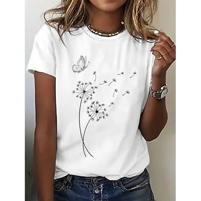 Per donna Maglietta Stampato Floreale Grafico Vintage Elegante Classico Manica Corta Girocollo Top Regolari Quotidiano Weekend Blu Nero Bianco Rosa Estate Primavera