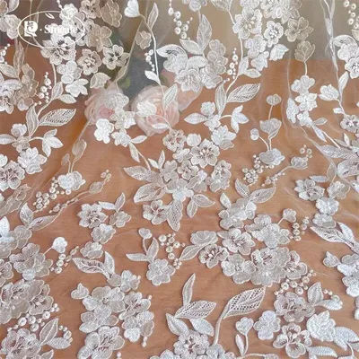 High-Density Embroidered Lace Fabric, Rayon Plant Flower, Wedding Dress DIY Accessories, Bridal Fabric, RS4080