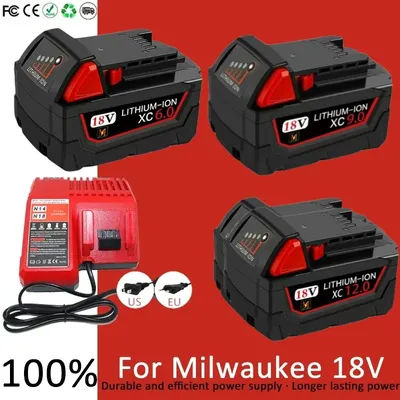 6000mAH/12000mAH For Milwaukee M18 18V Replacement For Milwaukee M18B5 XC Li-ion battery 48-11-1815 2604-20 48-11-1850 charger