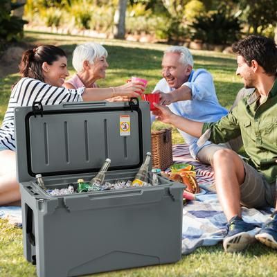 TEMU Goflame Rotomolded Cooler, Insulated Portable Ice Chest With Integrated Cup Holders, Ruler & Bottle Opener, Ice For 5-7 Days, Leak-proof Outdoor Hard Cooler For Bbq, Camping, Picnic, Fishing