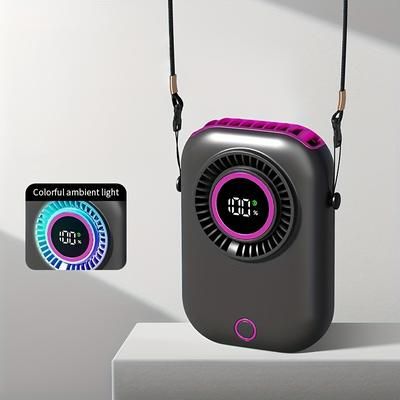 TEMU Portable Summer Fashion Accessory Fan With Wide-angle Airflow, Led Battery Display, Clip & Waist Attachment - Adjustable Angle Desktop Cooler For Women, Usb Rechargeable