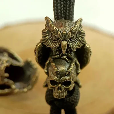 Retro Brass Owl Skull Head EDC Knife Beads DIY Paracord Bracelet Accessories Outdoor Tool Survival Umbrella Rope Lanyard Pendant