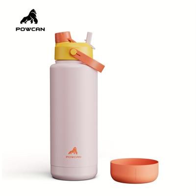 TEMU Powcan 40oz Stainless Steel Sports Water Bottle - Leak-proof, Non-slip Grip With Dual Drinking , Bpa-free, Corrosion Resistant, Ideal For Outdoor Activities, Camping & Fitness