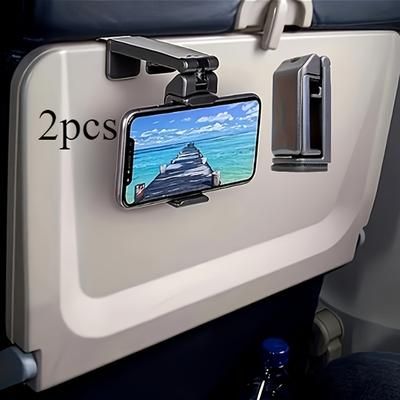 TEMU 2pcs Oldable Adjustable Airplane Phone Holder Stand, Portable Travel Desk, Rotatable, Selfie-, Universal , Made Of Abs Material, For Flight, Train, And Car Seats