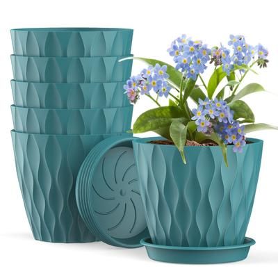 "TEMU 6pcs 4" Pattern Plastic Planters With Drainage Holes - Indoor & Outdoor Succulents, Herbs & Flowers, Style, Round"
