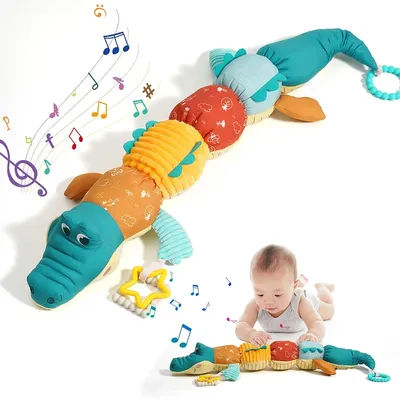 Tummy Time Toys 0-24 Months Baby Musical Stuffed Animal Infant Ruler Design Rattle and Multi-Textures Newborn Toys for Babies