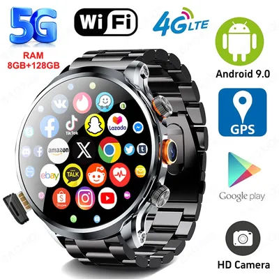 8GB + 128GB RAM 5G/4G montre intelligente 1.95 pouces AMOLED 1100mah batterie 500W caméra GPS WIFI Google APP télécharger Smartwatch Android 9.0