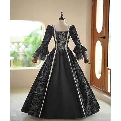 Vintage Rococò Rinascimento Maxi Vestito Normale A sbuffo Principessa Sposa Pieghettato Con Volant Principessa Girocollo Costume Per donna Halloween Carnevale Mascherata Feste Halloween Performance