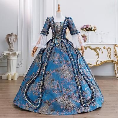 Vintage Rococò Rinascimento Maxi Vestito Normale A sbuffo Principessa Sposa Pieghettato Con Volant Principessa Girocollo Costume Per donna Halloween Carnevale Mascherata Feste Halloween Performance