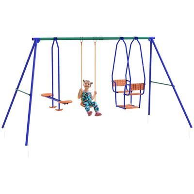 TEMU Kid Swing Set, 3 In 1 Garden Metal Set For Outdoor With Single Swing, Glider, Rocking Chair Swing, For Toddlers 3+years, Orange