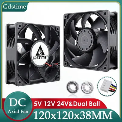 Gdstime DC 12V 24V 48V 12cm 120mm Dual Ball Cooler 12038 120x38mm Brushless Booster Fan for Btc Machine Chassis Cabinet Cooling