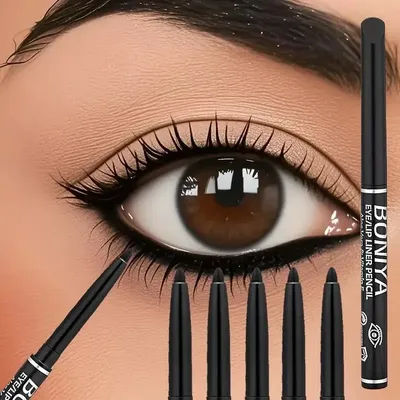 5pcs Smooth Black Eyeliner Pencil - Waterproof, Sweatproof & Long-Lasting Smudge-Proof Gel Liner for Precise Eye Makeup