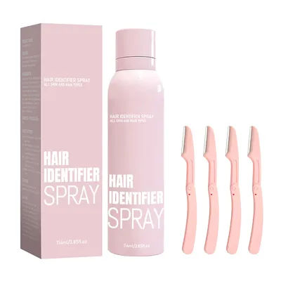 114ML Hair Identifier Spray for Shaving Dermaplaning with 4Pcs Razor Face Hair Removal Hairless Painless Gentle Inhibitor Hair