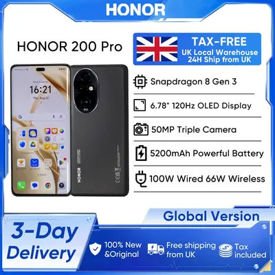 2024 Global Version HONOR 200 Pro Snapdragon 8s Gen 3 5G Smartphone 6.78'' 120Hz AMOLED Display Support HONOR 100W SuperCharge