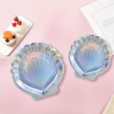 10/20 PCS New Laser Color Shell Disposable Special-shaped Paper Plate Birthday Party Decoration Supplies