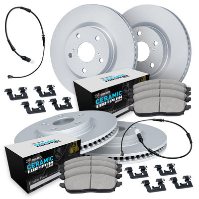 R1 Concepts Brake Disc & Pad Kit GEO-Carbon Rotors with European Ceramic Pads Series, Front Rear, WDTS2-12275